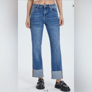 Bayeas Blue Denim Cuffed Jeans